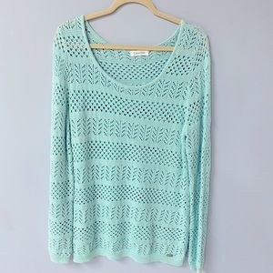 Calvin Klein Mint Green Open-Knit Scoop Neck Sweater